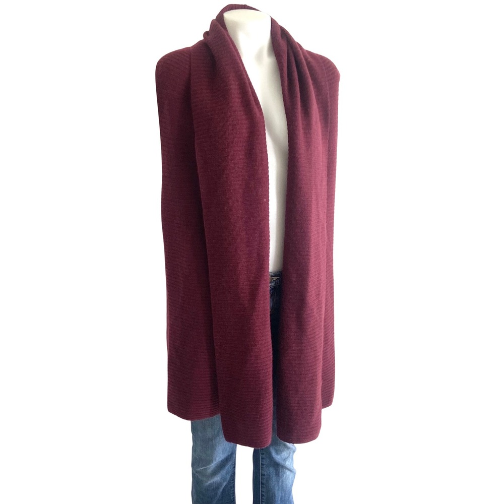 C by Bloomingdale's Wool Cashmere Sleeveless Open Front Cardigan Burgundy L